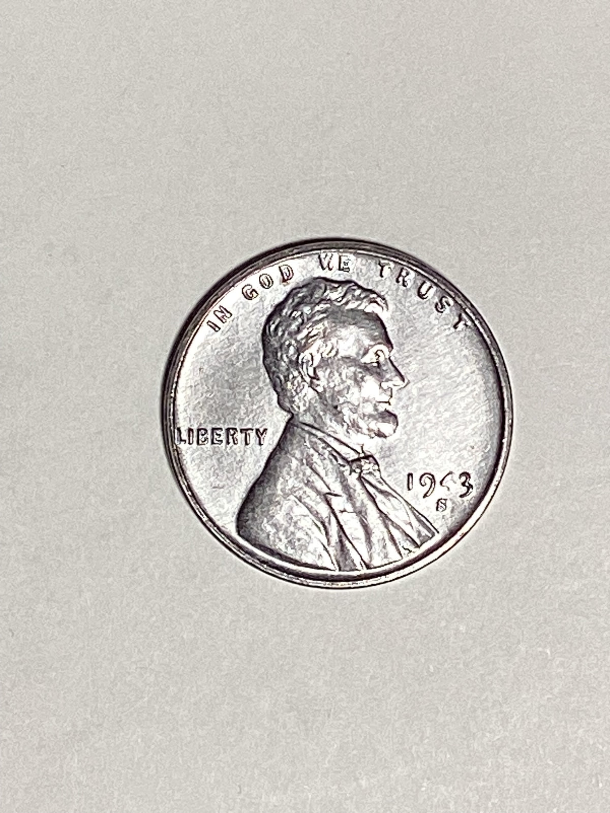 1943-S Lincoln Wheat Steel Cent About Uncirculated Ghost Error 4 in 1943 Coin Rim Error "L" (Liberty)